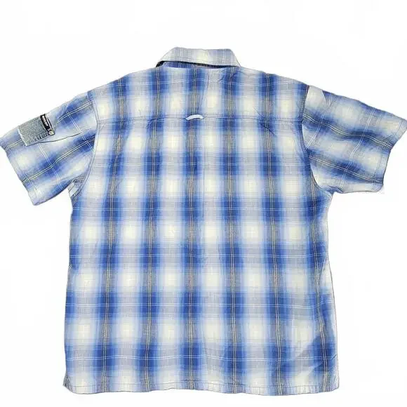 VTG Bugle Boy Hawaiian Shirt L Blue Floral Short Sleeve Y2K 1990s Shell Button - Picture 6 of 13